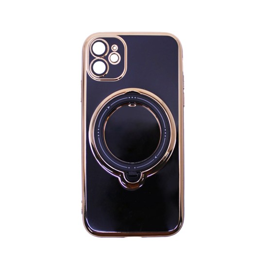 Funda Dura de Silicona con Protector de Cámara y Anillo de Soporte para Apple iPhone 11 Negra